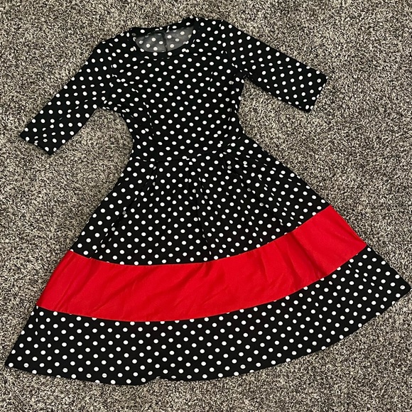 oxiuly Women's Vintage Half Sleeve O-Neck Party Swing Dress - Picture 2 of 2